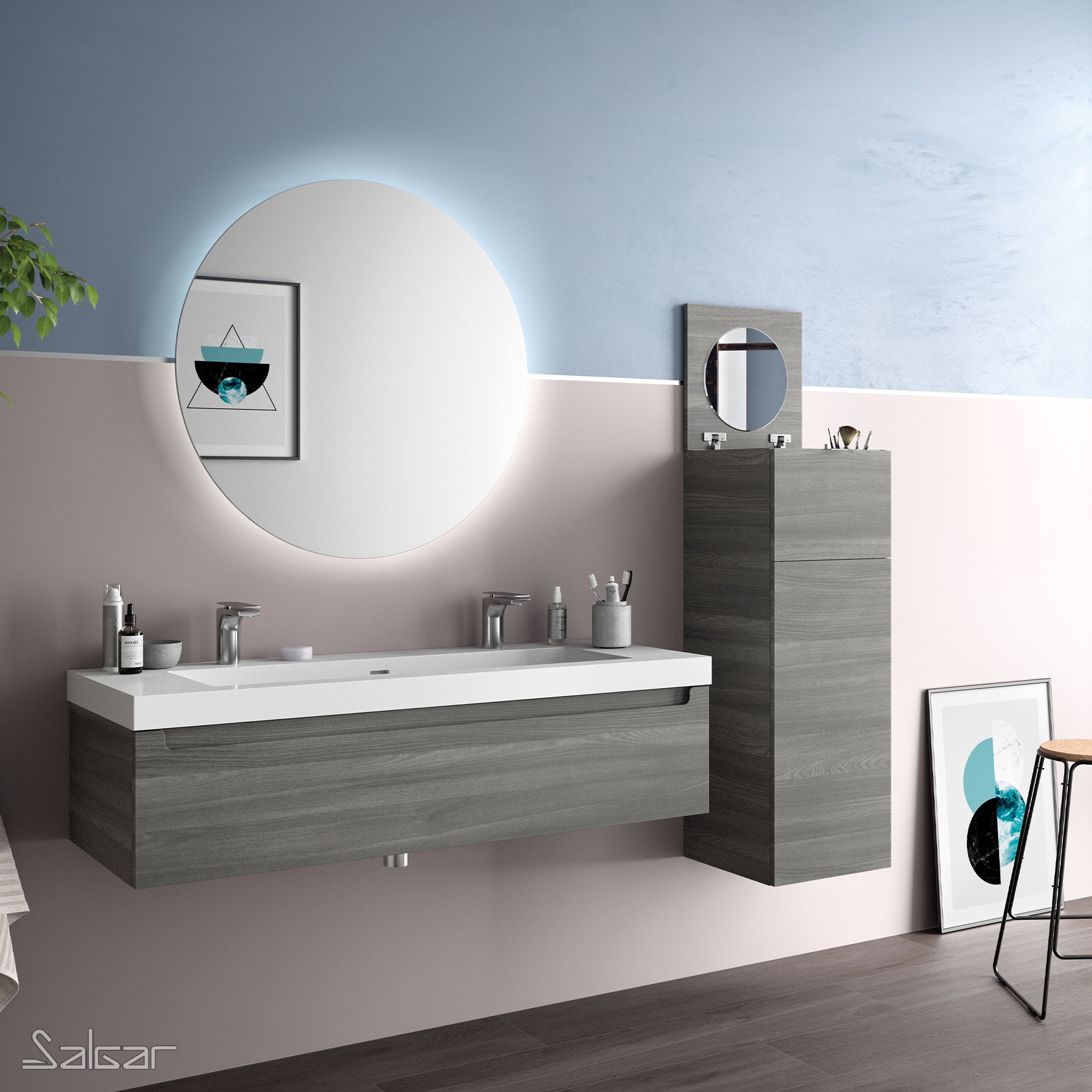 26938 SALGAR Раковина TOSCANA 1200 1 мойка и 2 смесителя WHITE MINERAL LOAD 1205 x 50 x460 мм - Вид №3