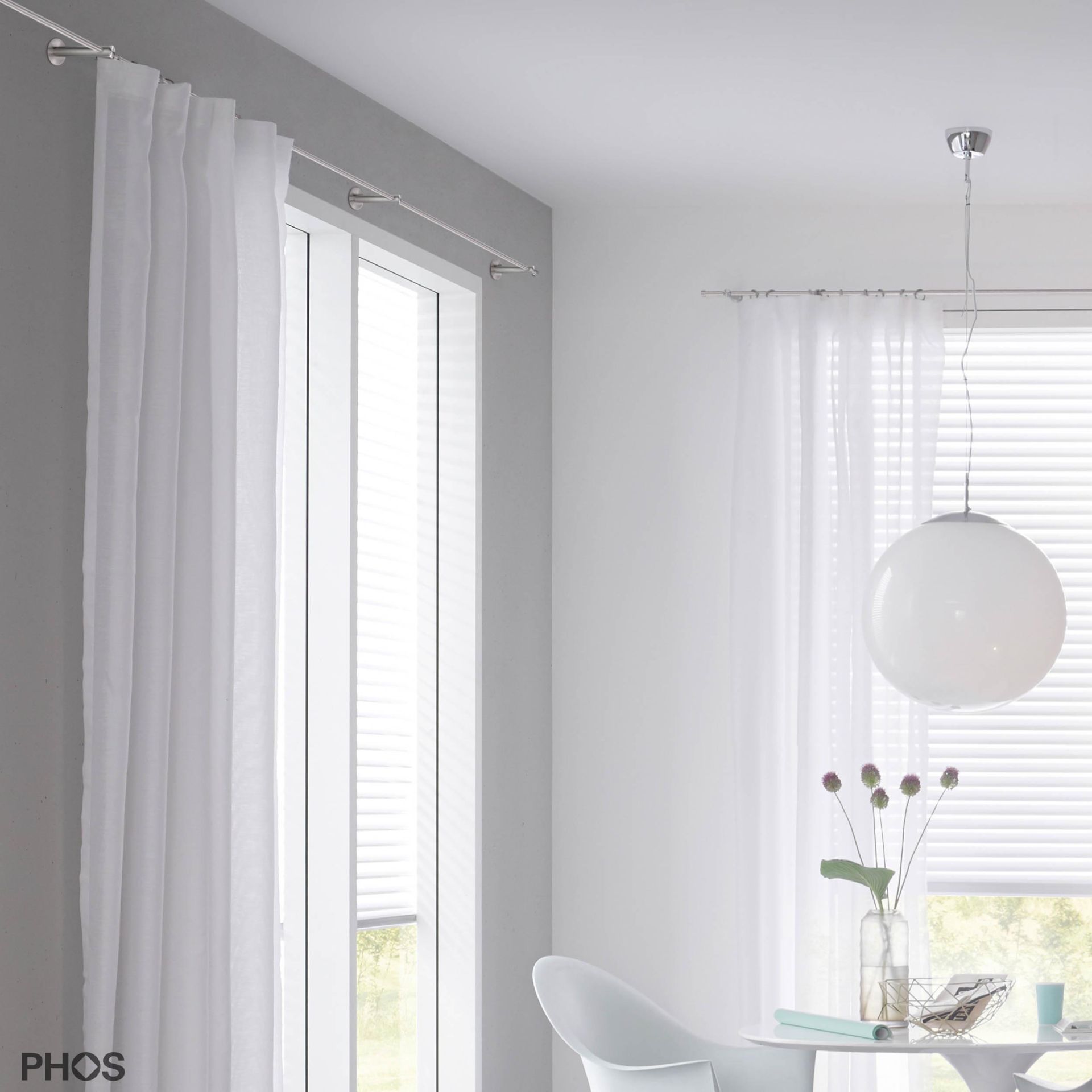 VS20-100-3600 Комплект карнизов: 360 см с 2 кронштейнами и 1 кронштейном в качестве центральной опоры (среднее расстояние от стены) PHOS  - Вид №4