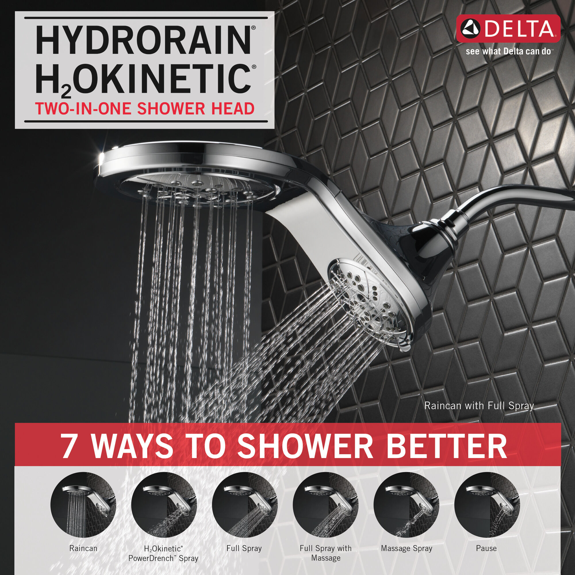 58581-PK HydroRain® H2Okinetic® In2ition® Душ два в одном с 5 настройками Delta Faucet Universal Showering Хром  - Вид №4