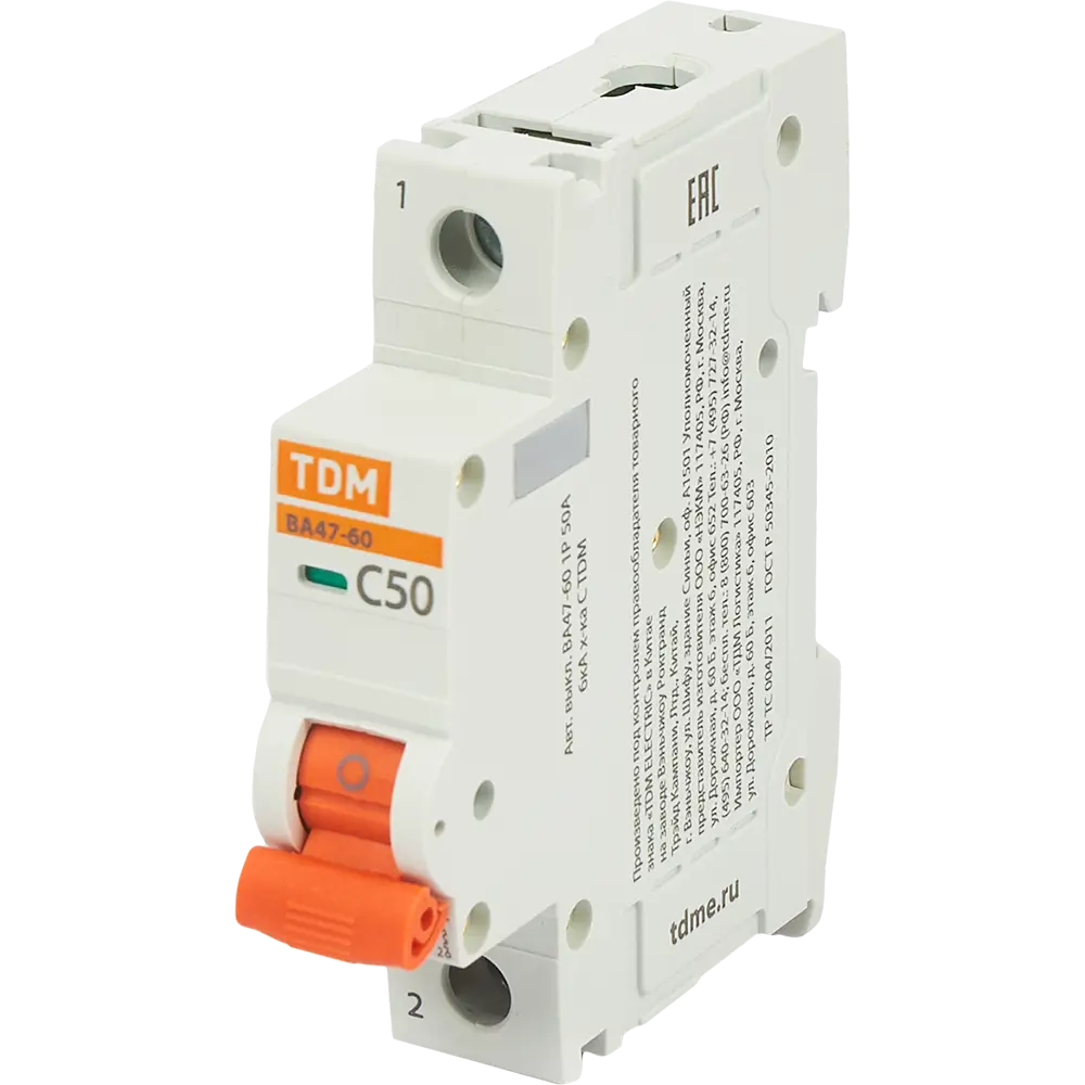 Автоматический выключатель TDM Electric ВА47-60 1P C50 А 6 кА SQ0223-0082 STLM-2114887