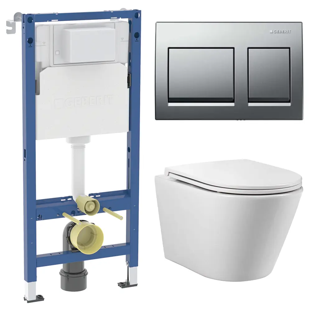 Комплект инсталляции Geberit Alpha с безободковым унитазом Aquatek Вега клавиша Geberit Alpha хром STLM-2181165