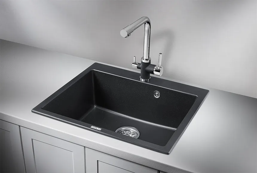 6001, ШВАРЦ (чёрный металлик), кухонная мойка, кварц GRANULA 6001-ST123