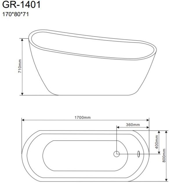Ванна отдельностоящая GR-1401 (170x80x71) GROSSMAN  - Вид №2