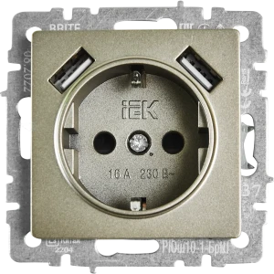 Розетка USB встраиваемая IEK Brite РЮш10-1-БрШ с заземлением цвет шампань