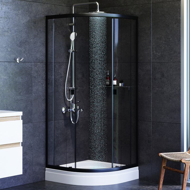 W88E-205-080BT Twin Slide Душевое ограждение c поддоном 80x80 профиль черный AM.PM X-Joy  - Вид №1