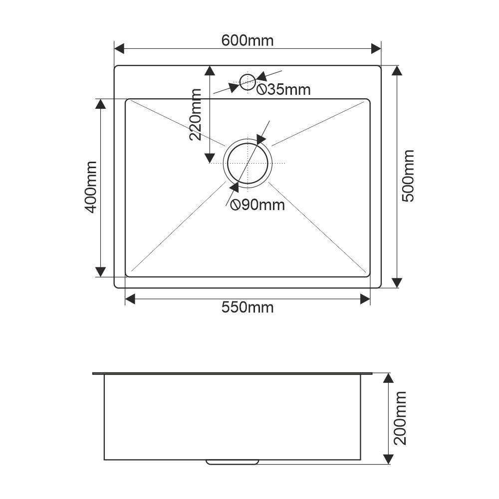Мойка R6050H MELANA ProfLine 3,0/200 САТИН врезная прямоугольная в комплекте с коландером MLN-R6050H+коландер - Вид №6