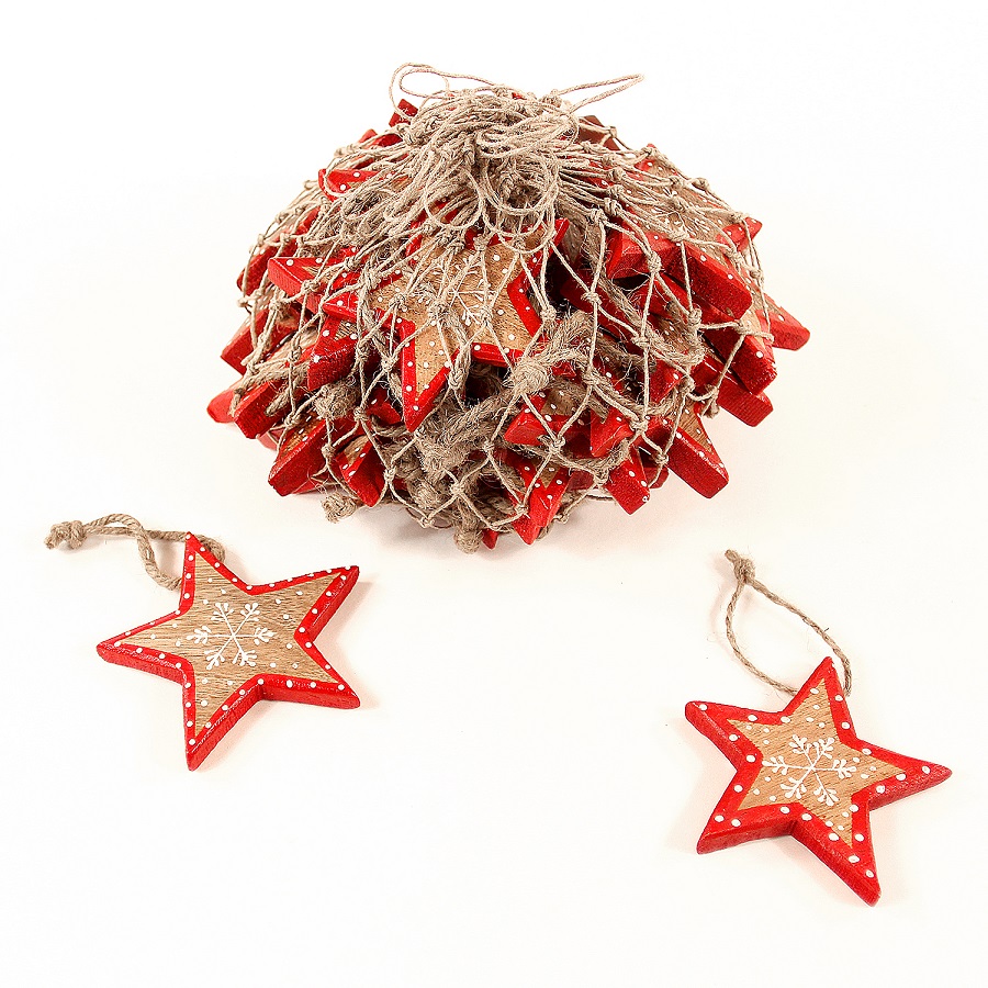 Набор елочных украшений "Звезда деревянная с красным ободком" Christmas stars, 30 штук ENJOYME  253085 Красный  - Вид №1
