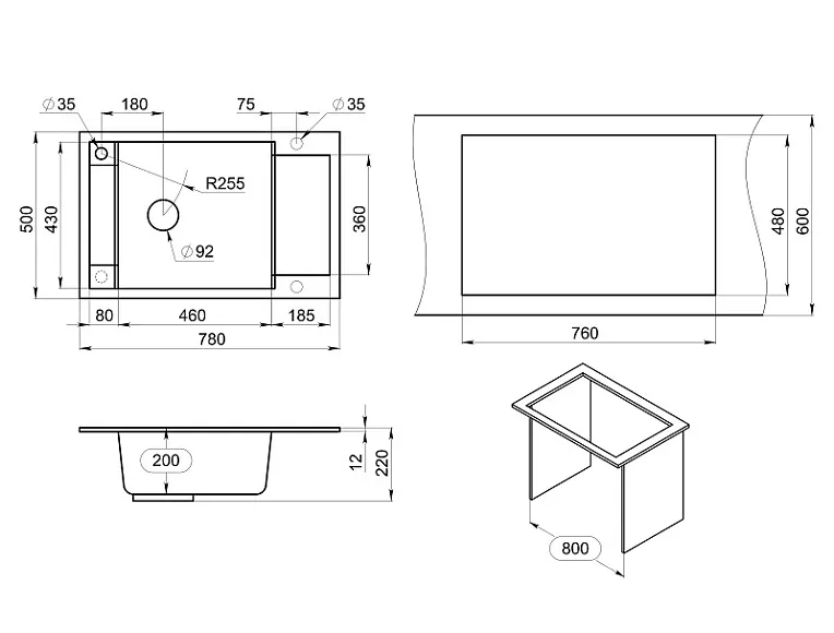 7806, СЛАНЕЦ, кухонная мойка, кварц GRANULA 7806-ST18 - Вид №3
