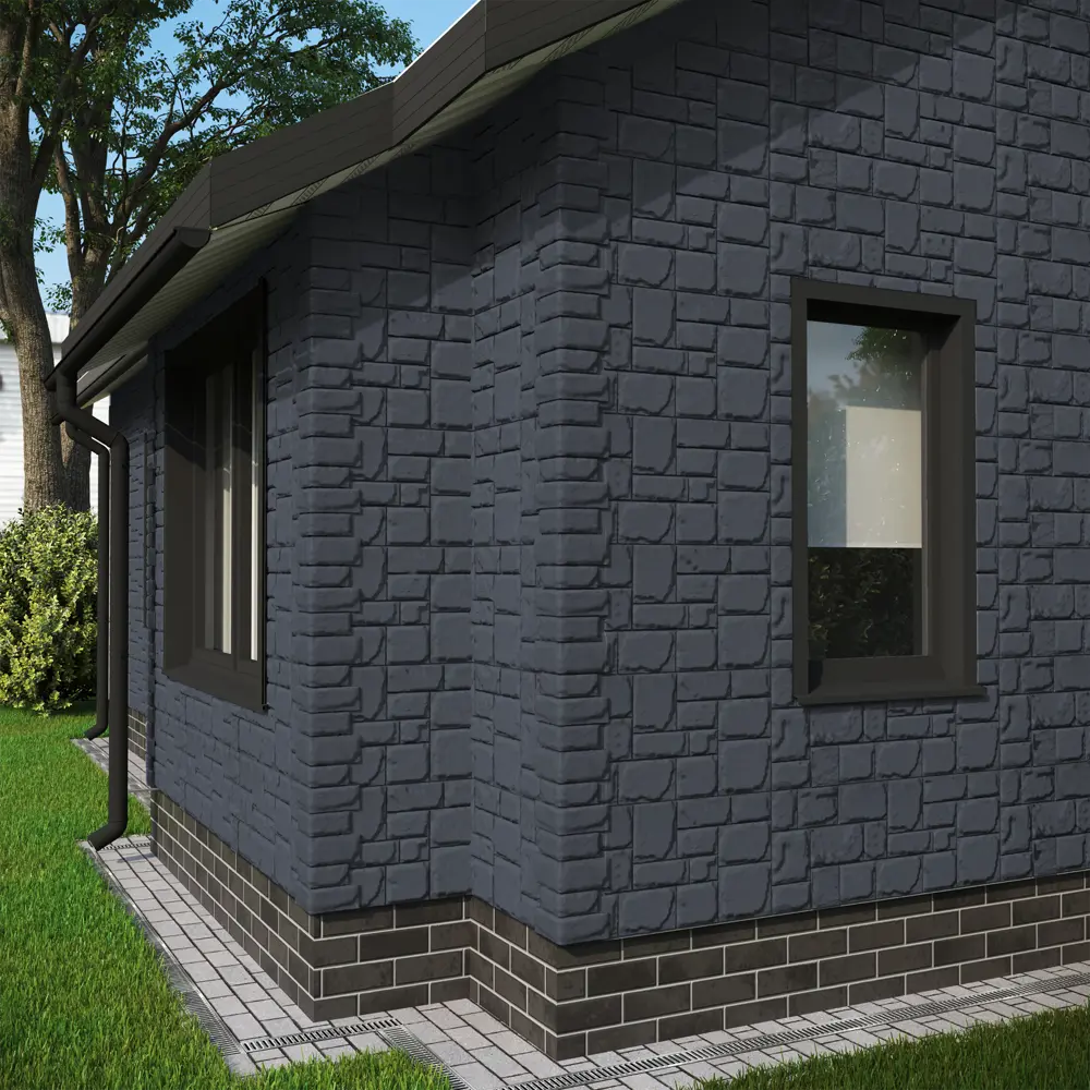 Панель фасадная Grand Line Крупный камень цвет графит STLM-2017567 - Вид №1