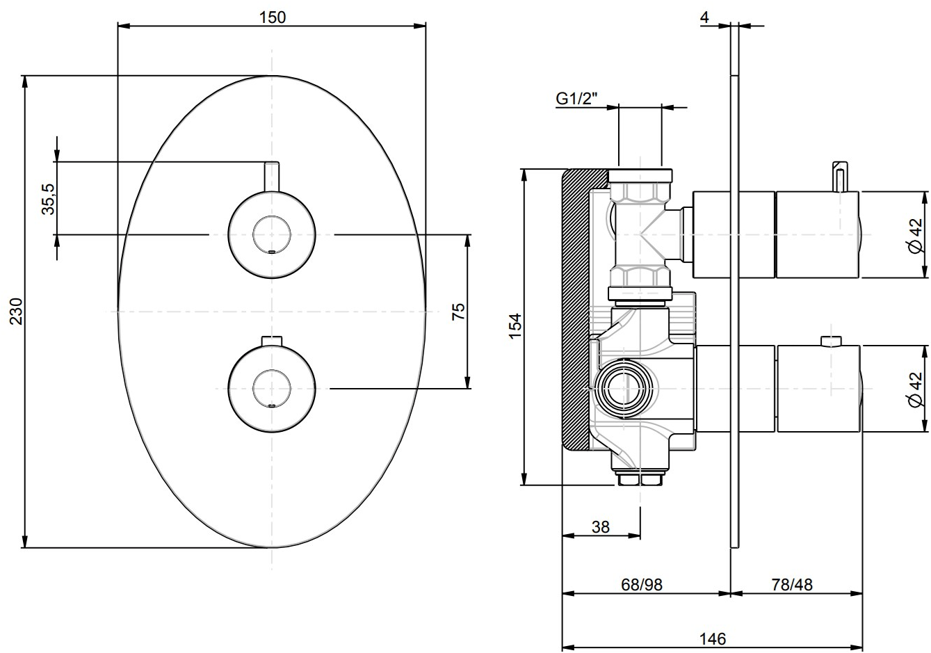 Встраиваемый термостатический смеситель для душа Gingo Santreyd sun-id-1462833 - Вид №1
