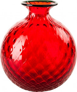 10640953 VENINI Ваза Venini "Монофиори Баллотон" 24,5х21,5см (красная, окантовка зеленое яблоко) Стекло