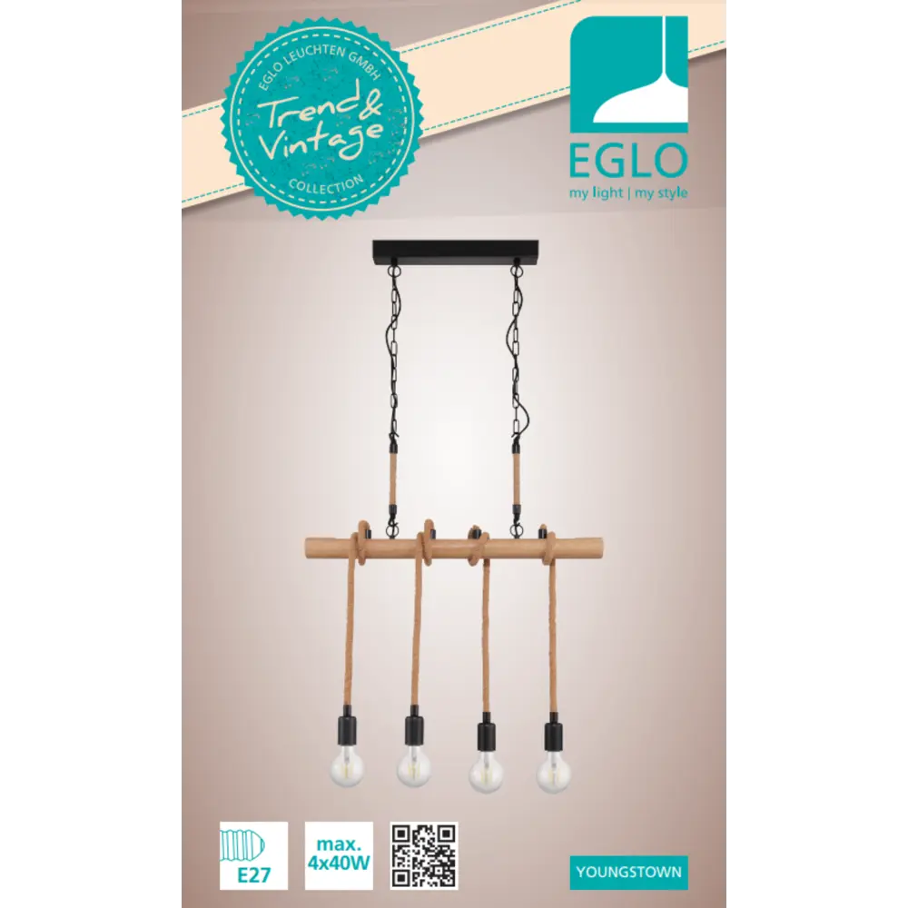Подвесной светильник Eglo Youngstown 4x40 Вт, цвет черный-коричневый 82623007 STLM-2063018  - Вид №3