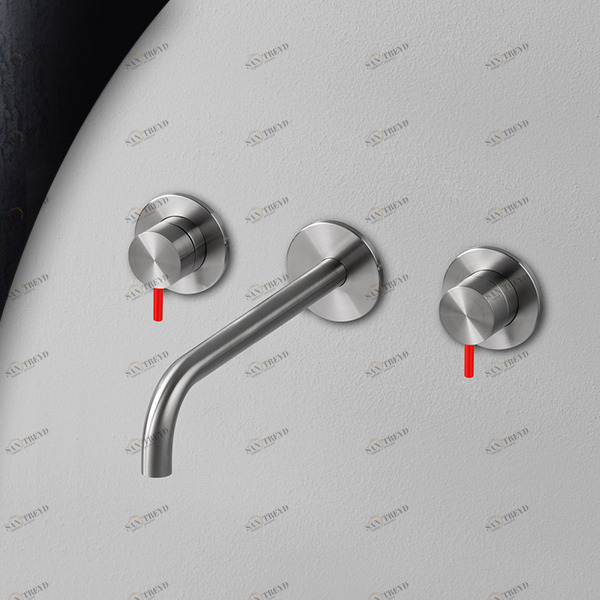 Смеситель для раковины сталь матовая с красной ручкой Toki Radomonte TKI29SCIL25