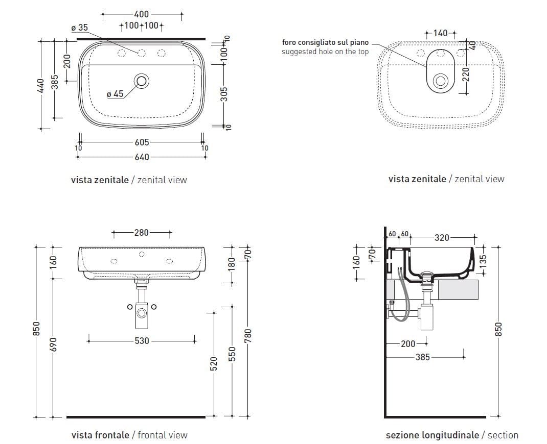 Керамическая квадратная столешница или подвесная раковина Ceramica Flaminia флаг ARCH-00109572 - Вид №4