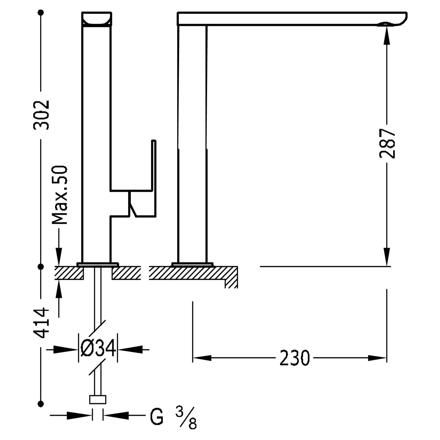 Смеситель для умывальника LOFT XXL с одной ручкой и боковым рычагом-20020503FU TRES  - Вид №1