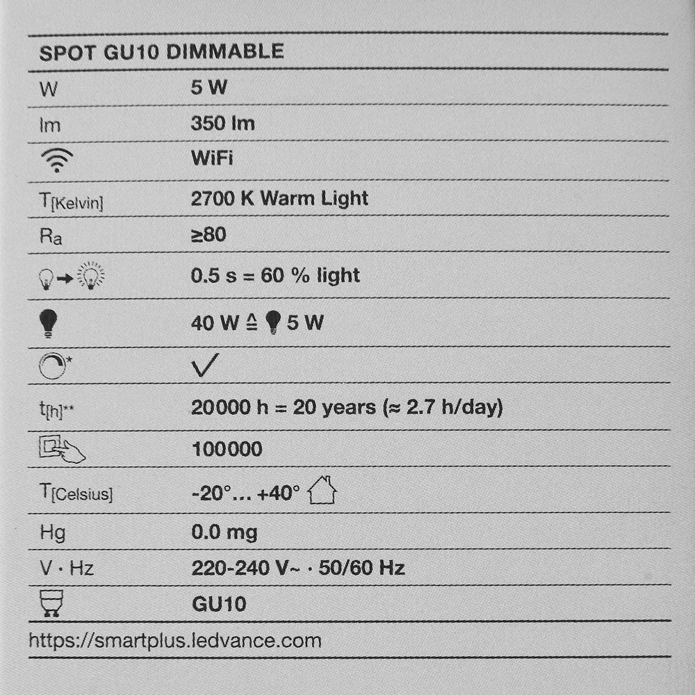 Набор умных ламп светодиодных Wi-Fi Osram Smart Plus GU10 220-240 В 5 Вт спот матовая 350 лм теплый белый свет 3 шт LEDVANCE STLM-2141524 - Вид №5