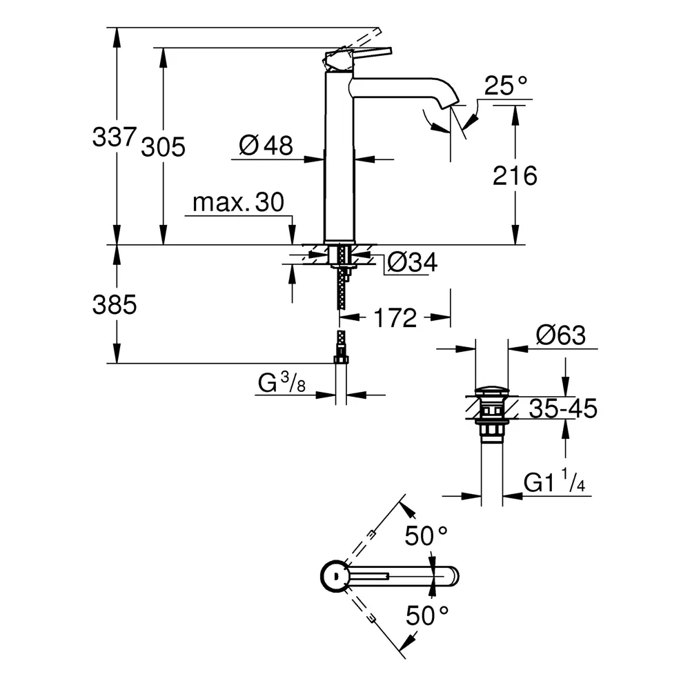 Смеситель для раковины Grohe Clova Classic однорычажный размер XL цвет хром STLM-2025003 - Вид №3