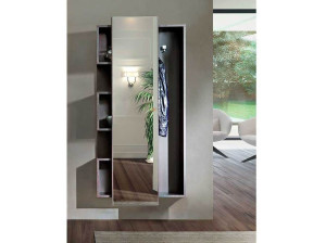 Настенный деревянный шкаф для прихожей с зеркалом