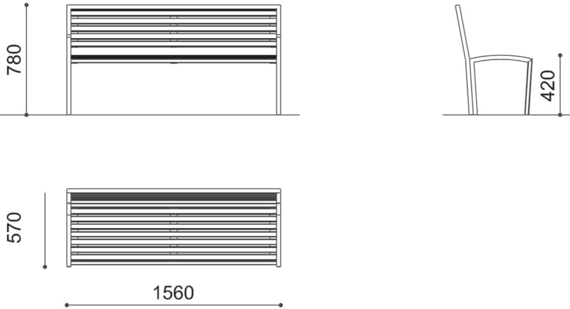 City Design Скамья из оцинкованной стали со спинкой Camilla Camilla - sm - Вид №1