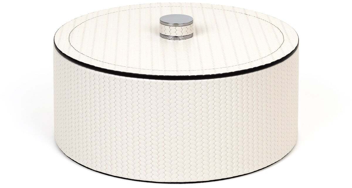 Круглая шкатулка Lucy - Ø 20XH8 см / металлическая отделка_сатинированная латунь / зерненая кожа_черный