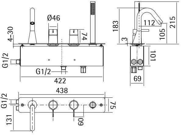 Quadrodesign Комплект для ванны на 3 отверстия Volcano sun-id-1447830 - Вид №1