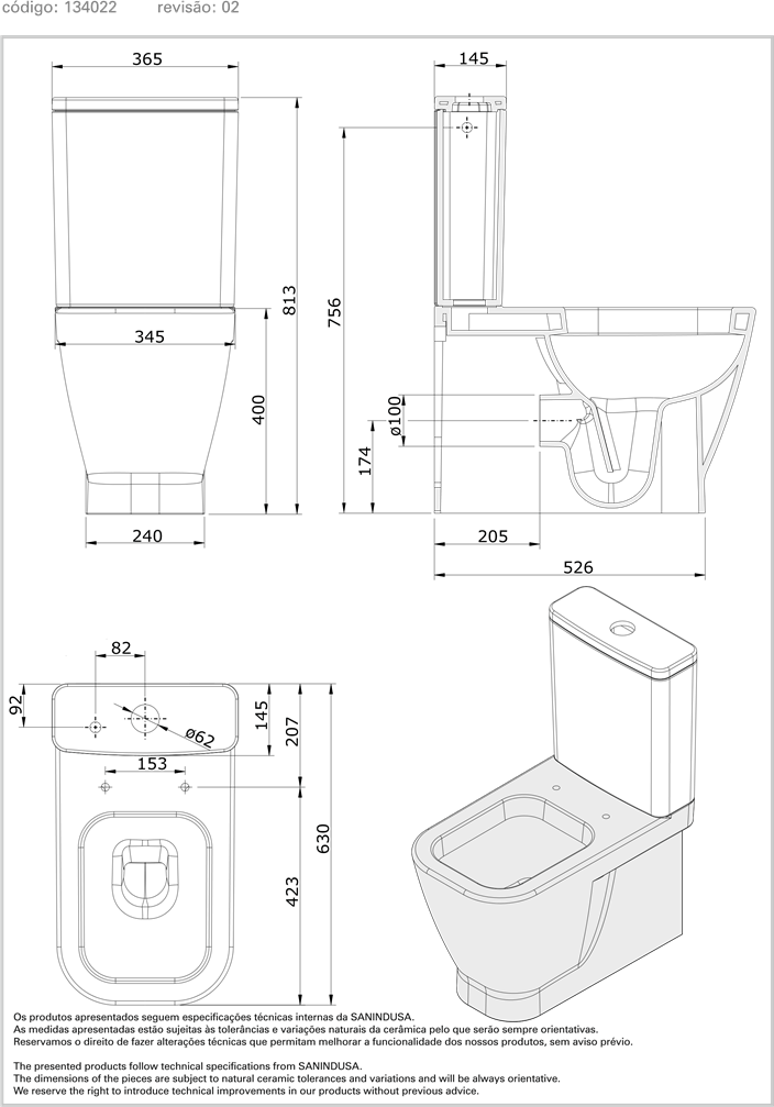 134022004 Компакт унитаз с бачком Белый Sanindusa Look Португалия - Вид №1