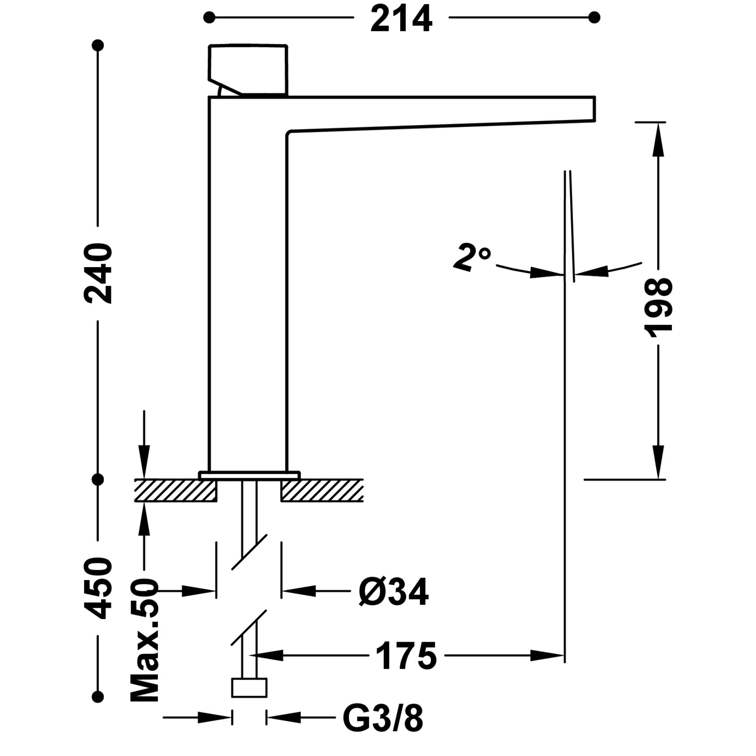 ТОНКИЙ высокий смеситель для умывальника с одной ручкой-20210304 TRES  - Вид №1