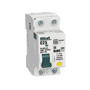 Дифференциальный автомат DEKraft 25А для защиты от утечек и перегрузок 89380935