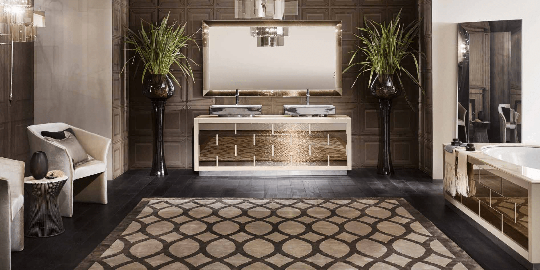 Ванна Monaco 125x209 в отделке VETRO mandorla / golden crash MILLDUE RITZ 1901R01 - Вид №1