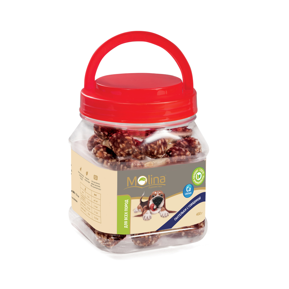 ПР0058744 Лакомство для собак Гантельки с говядиной 400г Molina 