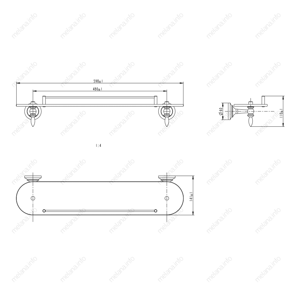 Полка стеклянная MELANA хром+золото MLN-820004 820 серия - Вид №1