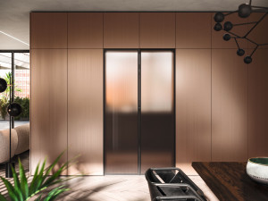 Деревянная и стеклянная перегородка с дверью