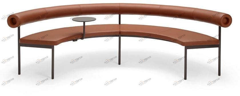 Offecct Изогнутый кожаный диван с полкой для журналов Font sun-id-1489871