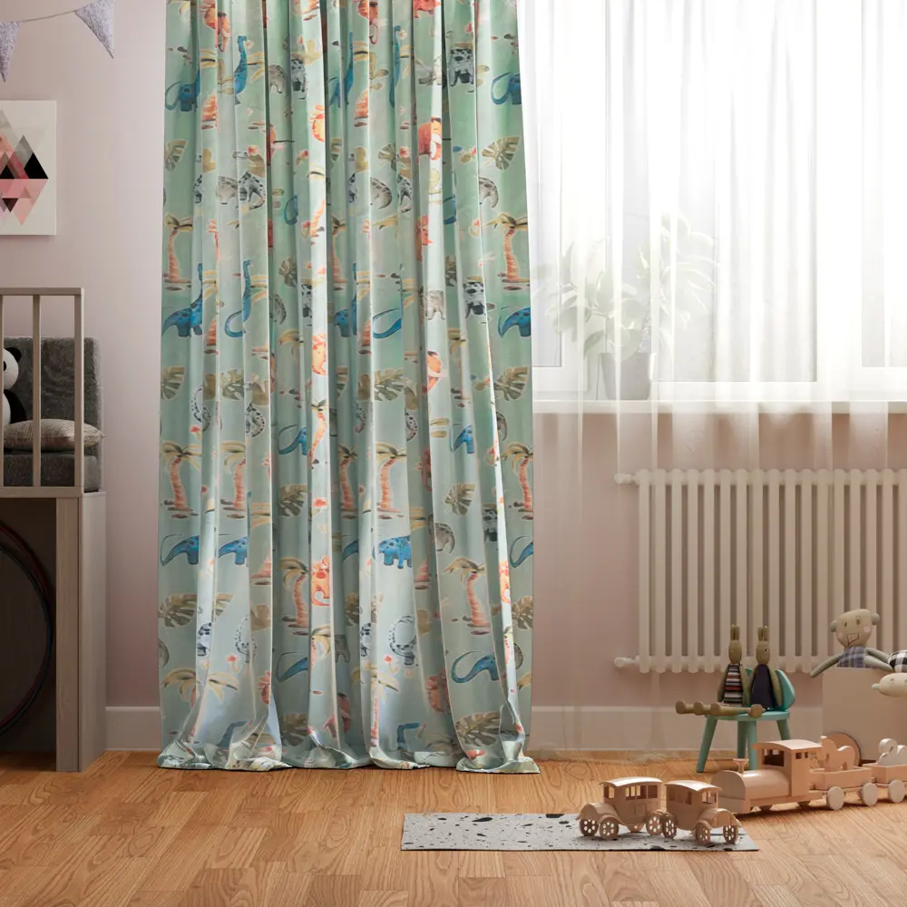 Штора на ленте Динозавры 140x260 см цвет зеленый SEASONS STLM-2107277