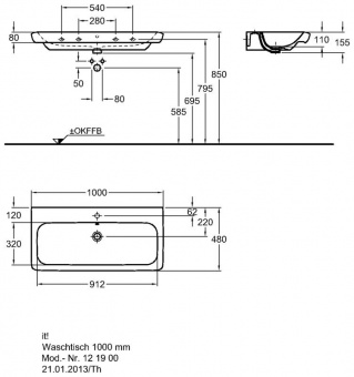 121900000 Подвесная раковина настенная прямоугольная Keramag  - Вид №6