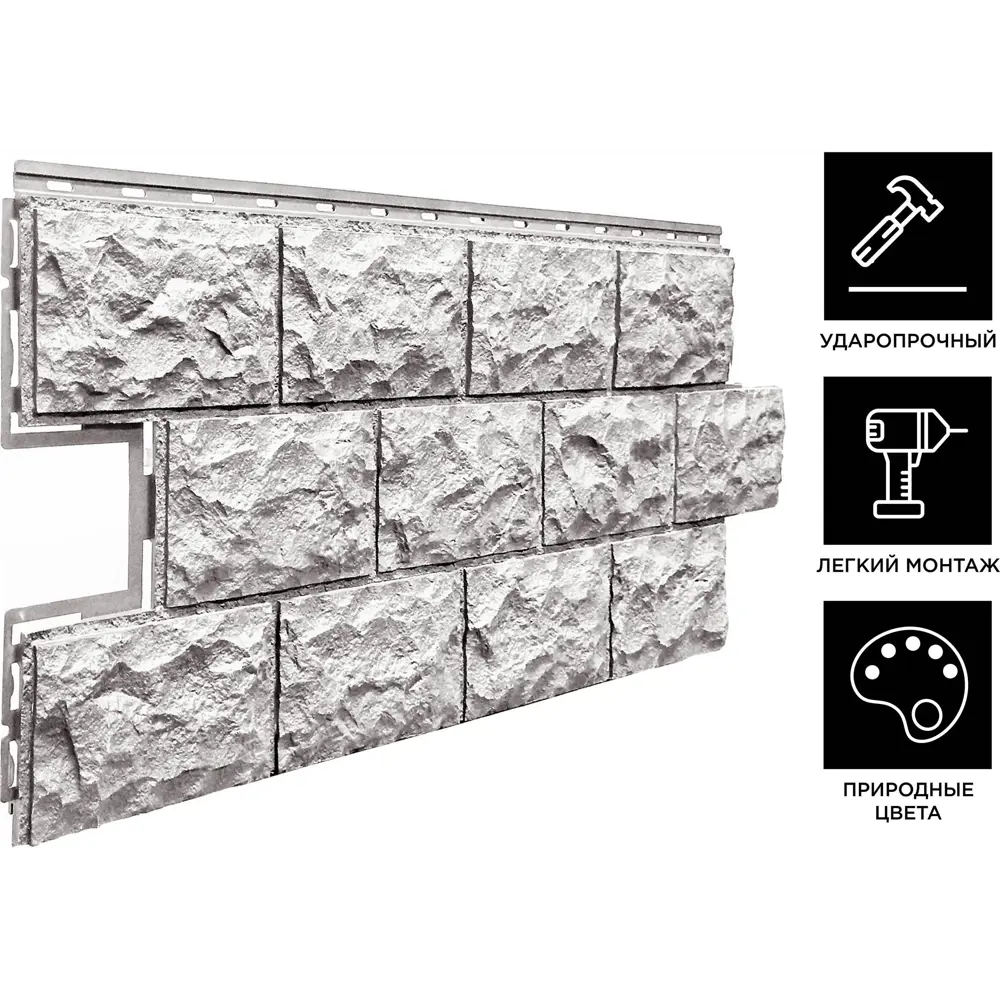 Панель фасадная полипропилен 472x1137 мм цвет светло-серый FINEBER Нет STLM-2180264 - Вид №2