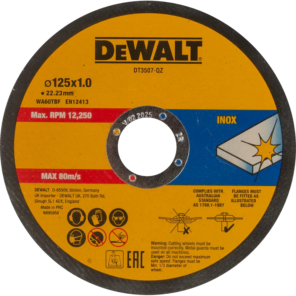 Диск отрезной по нержавеющей стали тип 41 Dewalt 125x22.2x1 мм, 10 шт STLM-2008165 - Вид №1