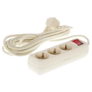 Удлинитель с заземлением, 3 розетки, 5 м, 3500 Вт, выключатель, цвет бежевый