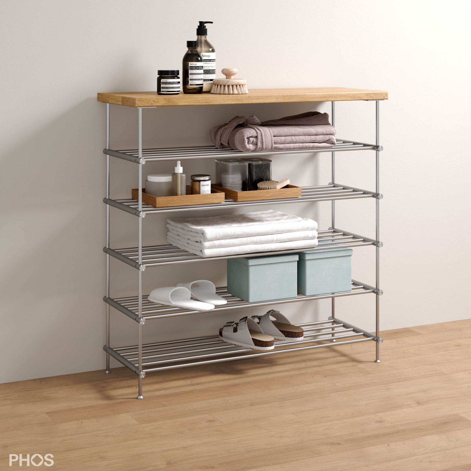 SBS900-5-Eiche Сервант с дубовыми полками, 1 поле, 5 уровней, ширина 95 см PHOS 