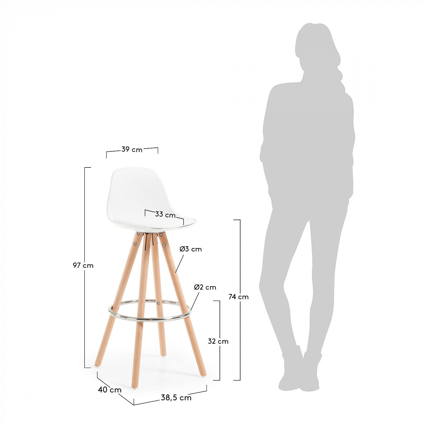 036133 Барный стул белый La Forma Stag  - Вид №4