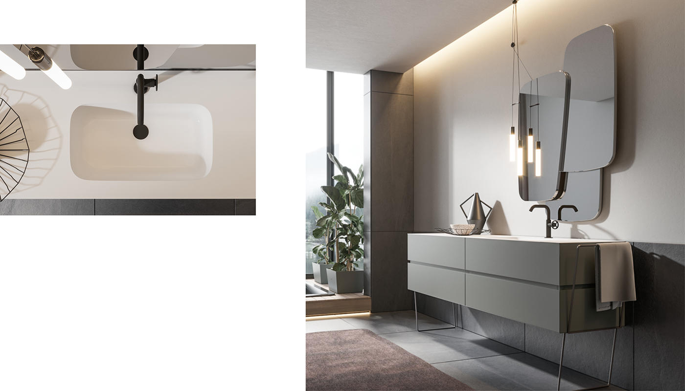 ED-ST18 Edone Встроенный умывальник Sirio ВСТРОЕННЫЙ БАК Интегрированная столешница из полимера с раковиной из Corian®  - Вид №1