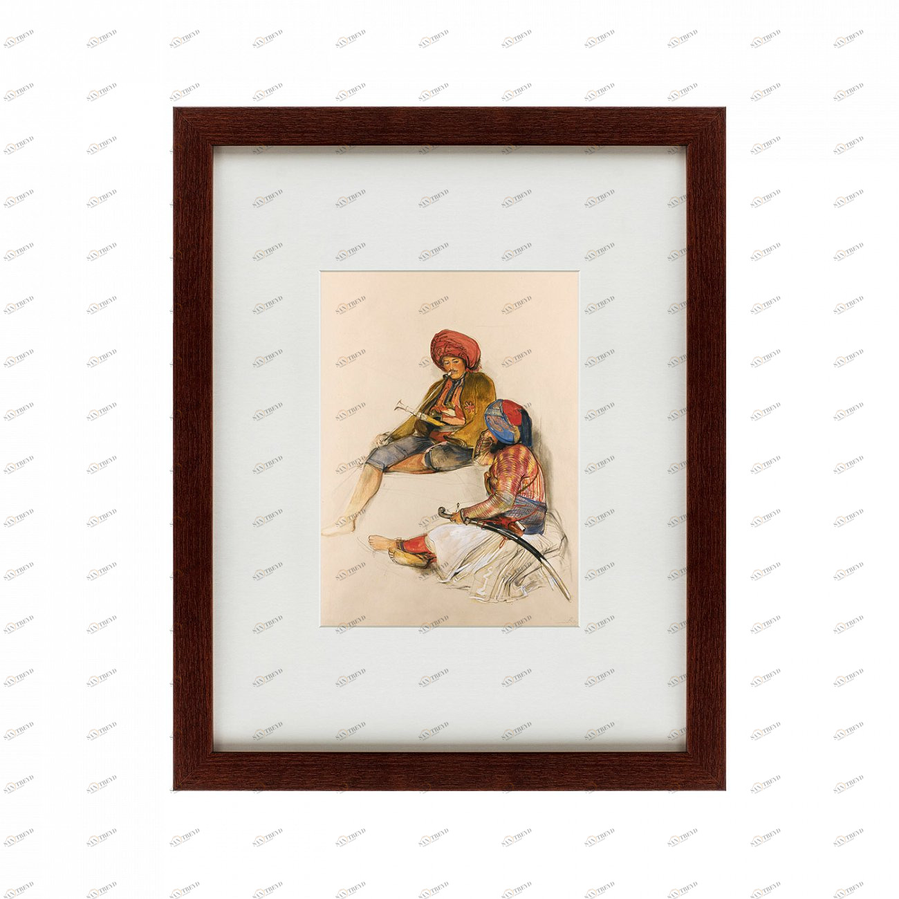 Картина в деревянной раме 52х42 см Albanian guards in bursa, turkey, 1850 КАРТИНЫ В КВАРТИРУ  135553 Белый;коричневый;разноцветный 