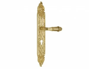 0A1620.85Y.12 Набор ручек дверных на пластинах с каплевидным вырезом европрофиль 85мм Золото 24К с черной патиной