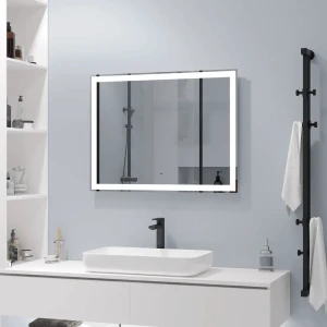 Зеркало для ванной Status с подсветкой 90x70 см цвет серый