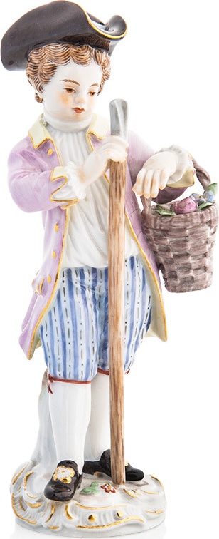10528189 Meissen Фигурка 14см "Мальчик с полной корзинкой"  (И.-И.Кэндлер,1740г.) (пара к 60377) Фарфор 