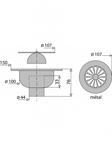 461500 000 00  Трап для душевой кабины, решетка Д. 107 мм, с раструбом, выход вертикальный, латунь Valentin Хром  - Вид №2
