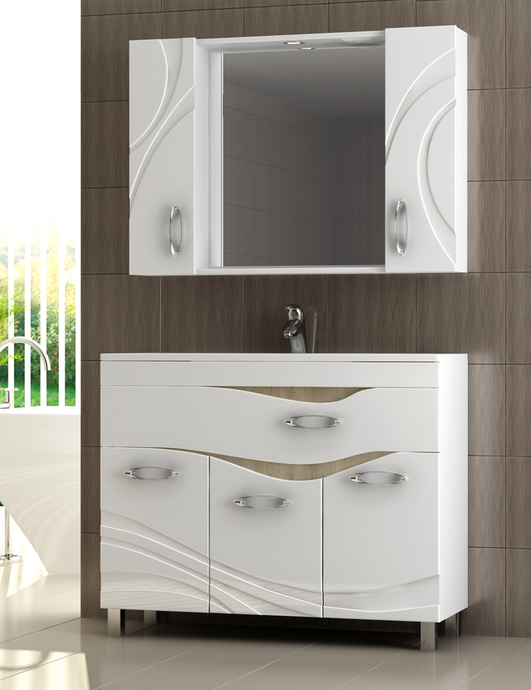 Зеркало Mirella 1000 со светильником1000⨉150⨉700 мм белый VIGO sun-id-664523 - Вид №3