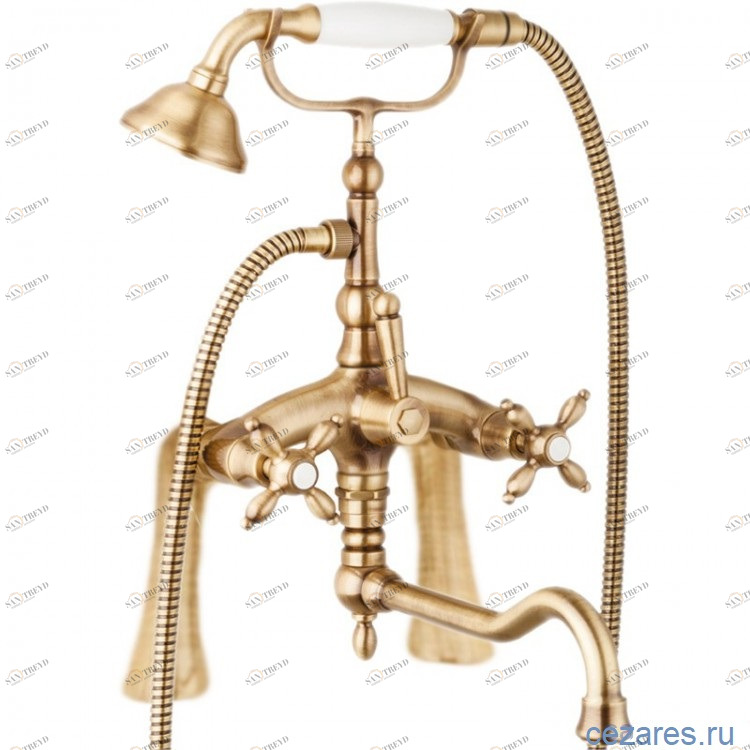 Смеситель на борт ванны с поворотным изливом, шлангом 150 см CEZARES NOSTALGIA-PBV2-02-Bi