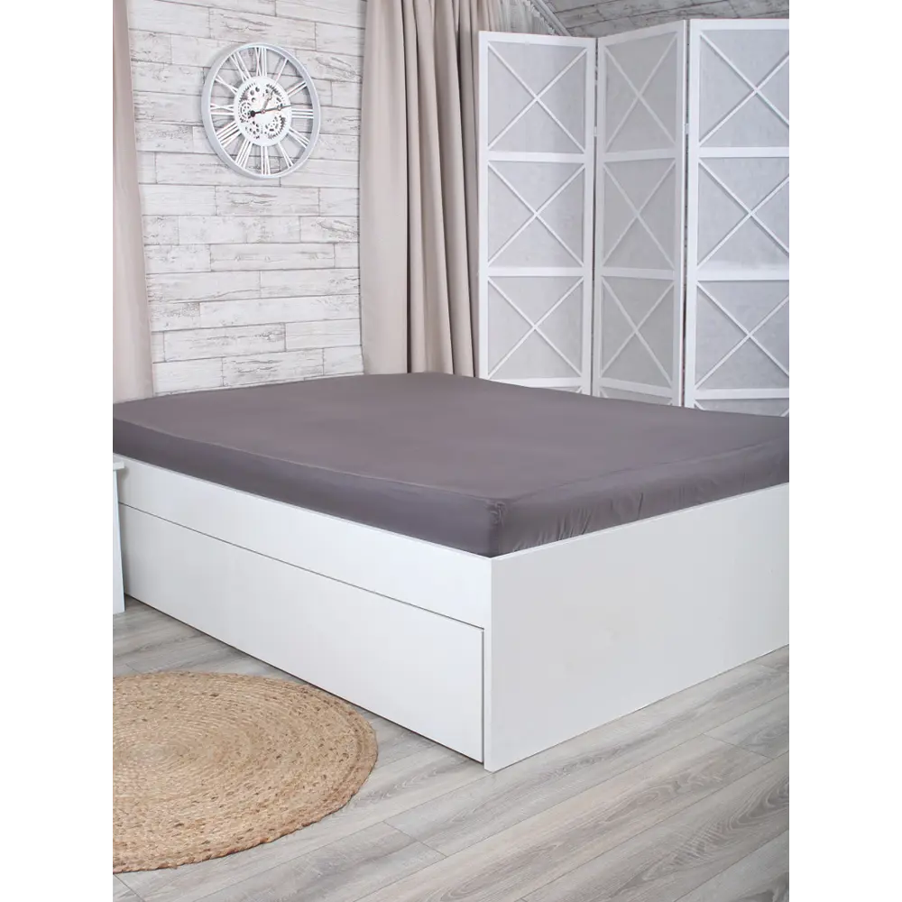 Простыня евро Mona Liza Premium 200x220 см сатин на резинке графитный Santreyd STLM-2115622 - Вид №4