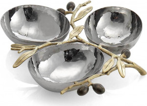 10556821 Michael Aram Менажница трехсекционная Michael Aram Золотая оливковая ветвь 22см (серебрист.) Сталь нержавеющая